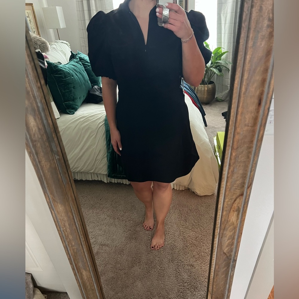 Black Front Zip Denim Mini Dress